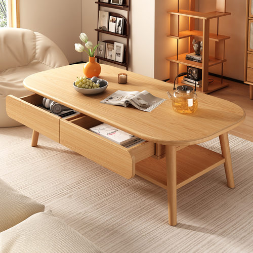 实木茶几客厅家用小户型简易小桌子日式原木风民宿沙发抽屉小茶桌