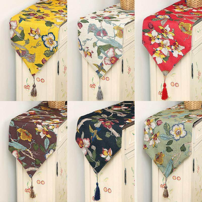 中式桌旗棉麻风花鸟双层茶几桌布茶席餐垫电视柜鞋柜防尘盖巾批发,居家布艺,桌旗,淘宝优惠券,粉丝福利购,淘宝优惠卷
