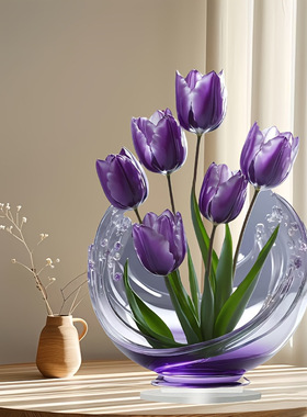 跨境紫色郁金花亚克力桌面装饰摆件 平面2D多功能室内外艺术