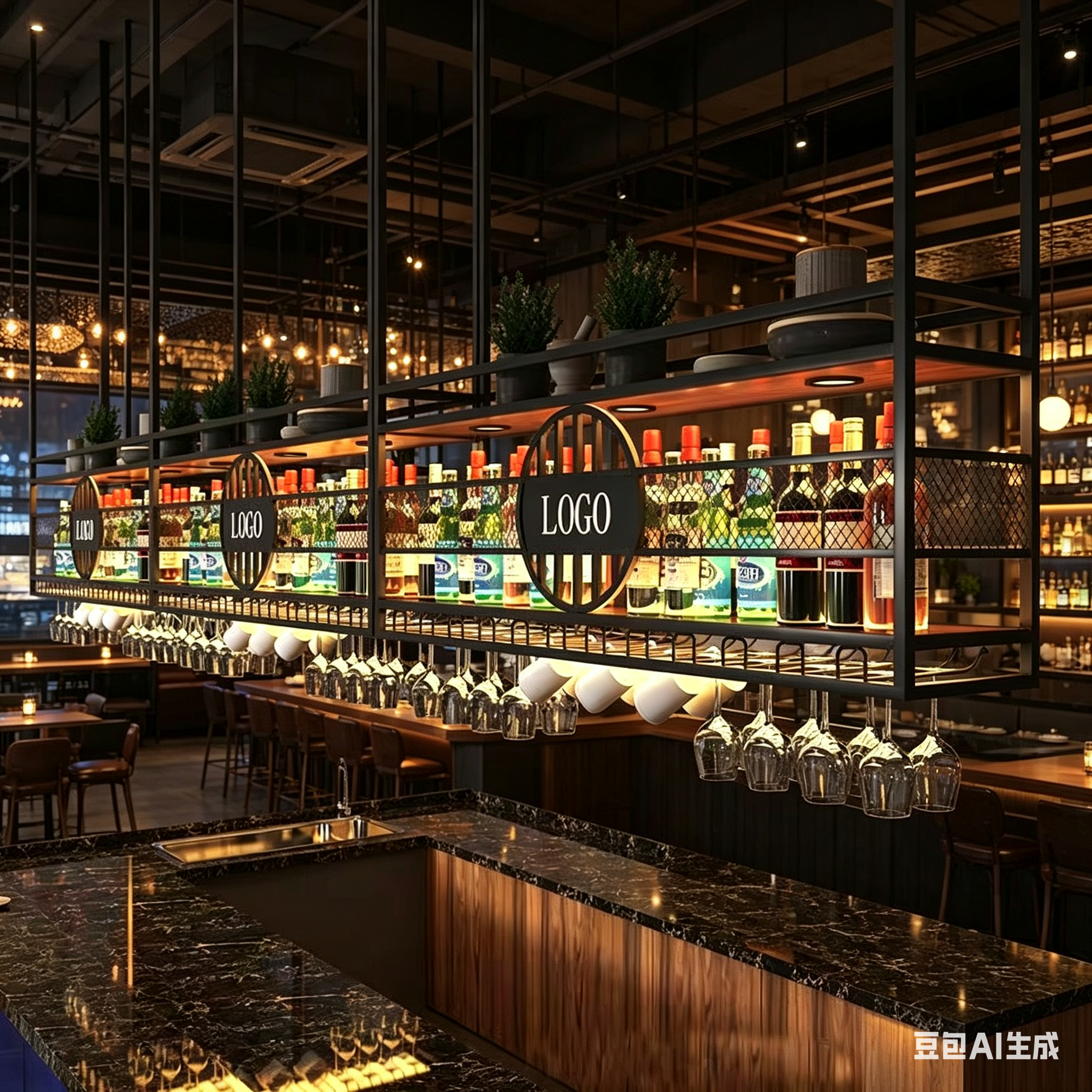 悬挂酒架置物架装饰架红酒杯架子倒挂酒柜酒庄收纳架展示架红酒架