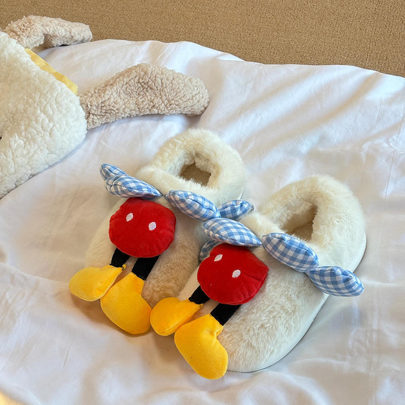 卡通可爱毛毛鞋小众俏皮韩国ins居家包跟外穿防滑厚底保暖棉拖鞋