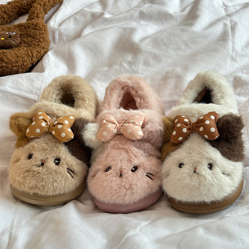 可爱卡通猫猫棉拖鞋冬天女室内