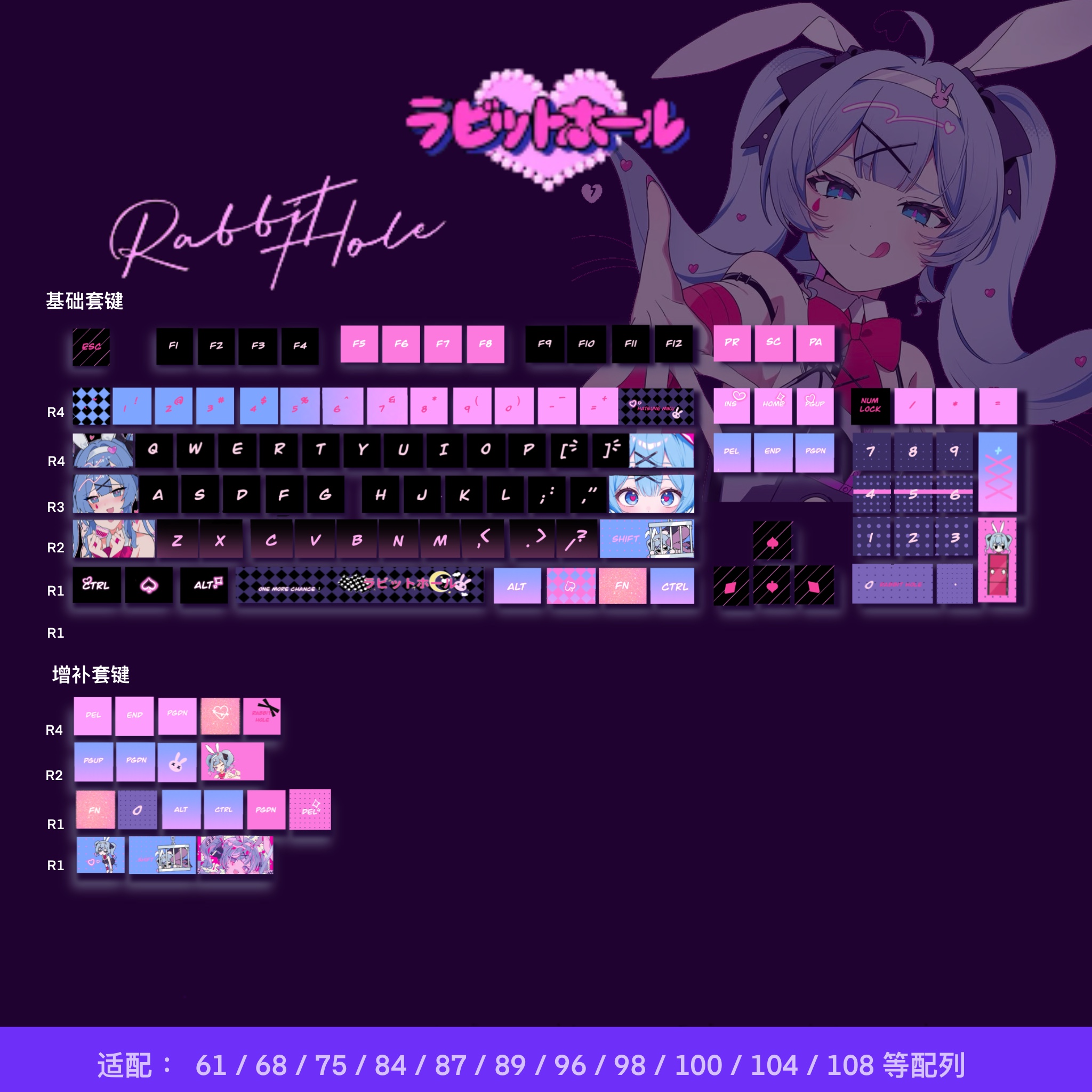 初音未来兔子洞四面透光键帽