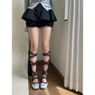 少女绑带袜芭蕾风丝带小腿袜