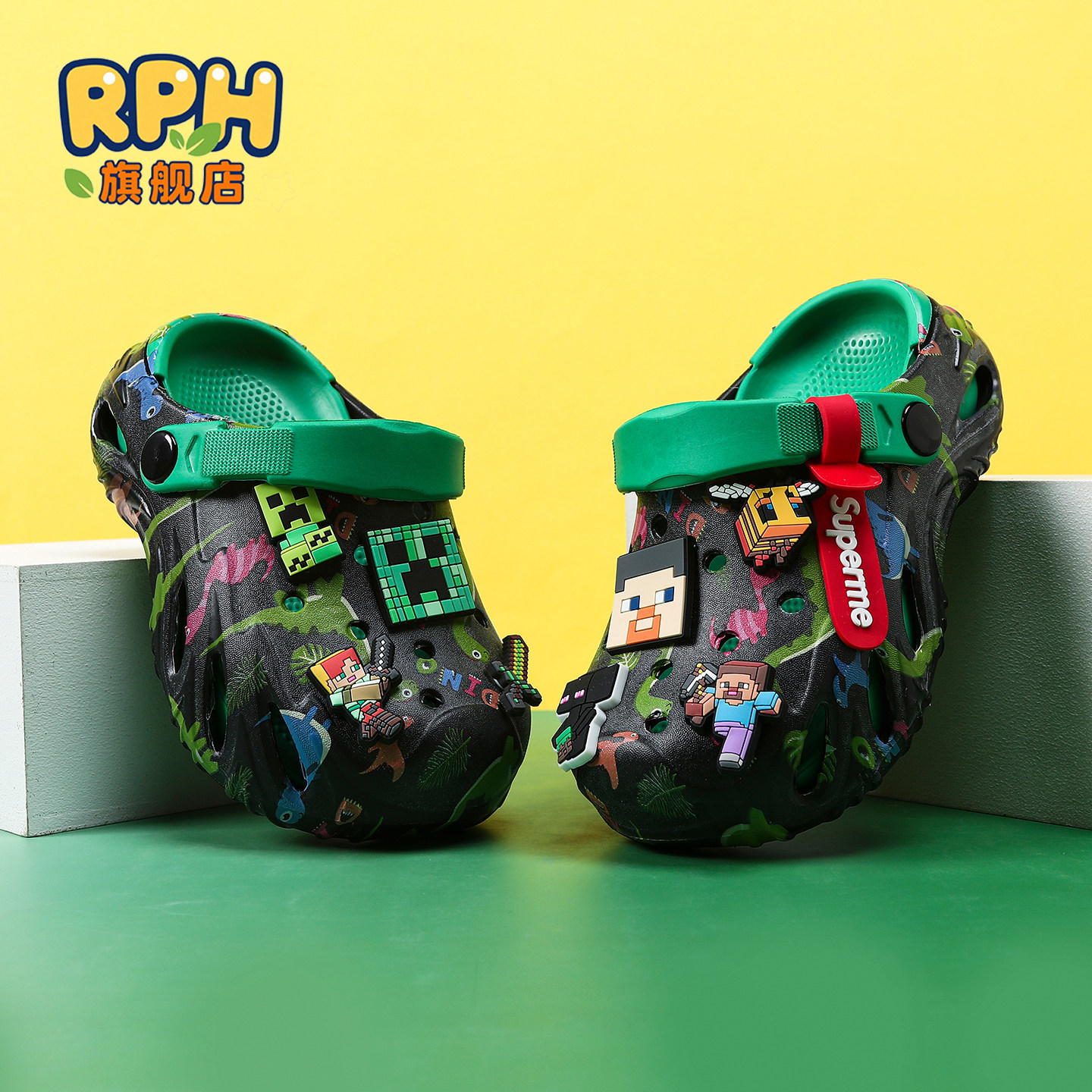 我的世界儿童洞洞鞋男童拖鞋新款软底防滑青少年大童沙滩凉鞋男孩