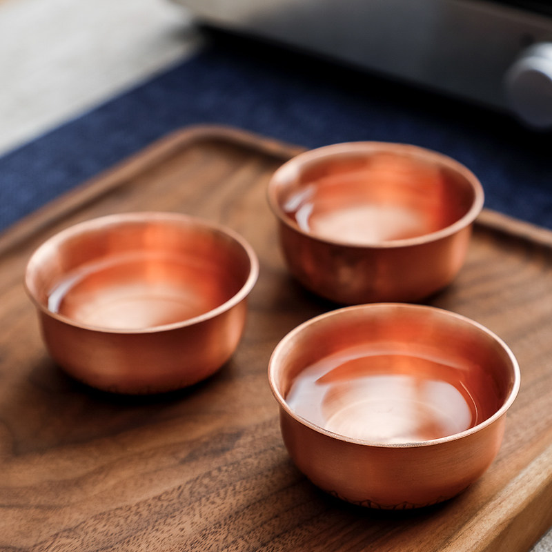 紫铜茶杯茶碗套装铜盏功夫小茶杯单杯家用建盏主人杯茶壶茶具配件