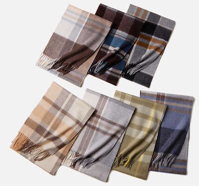 欧洲纯羊绒男士格子送礼长辈围巾