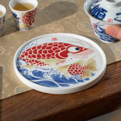 昨明 手绘龙鱼 醒狮 壶承 多款可选 鱼跃龙门 顺心 顺意 茶盘干泡