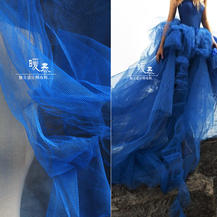 蓝色大孔正六角眼网眼硬质网纱 礼服婚纱时装设计师造型肌理面料