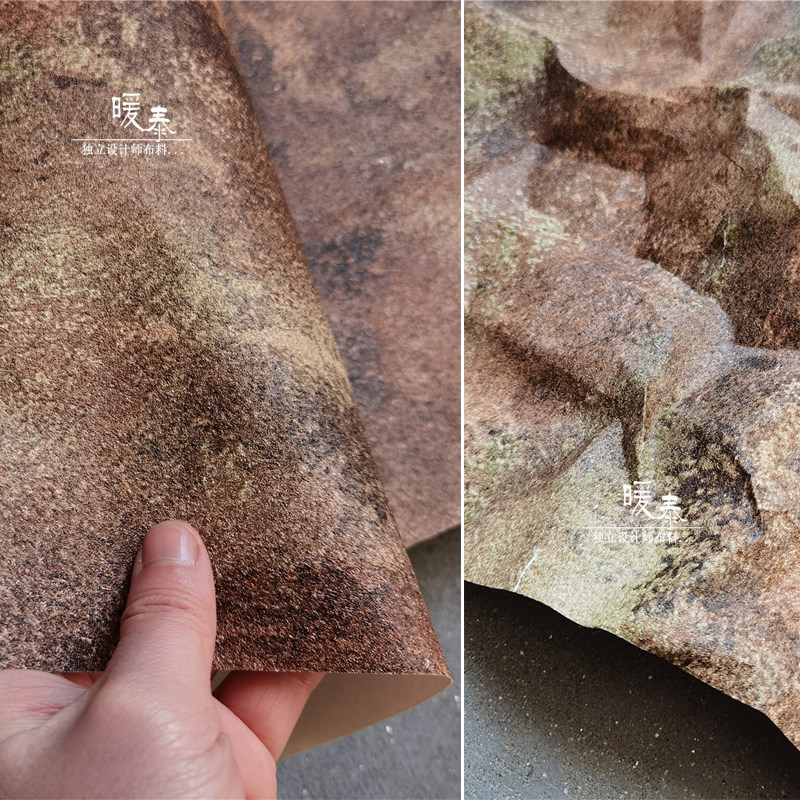 高档肌理做旧发霉铜绿纸面料 复古服装背景改造设计师创意面料