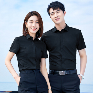 竹纤维气质职业套装 黑色衬衫 短袖 夏季 饭店经理工作服制服工衣 女装