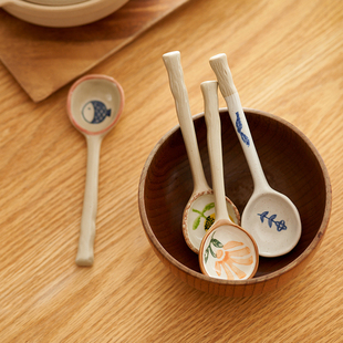 肆月日式卡通陶瓷勺子小可爱家用儿童宝宝调羹早餐喝汤饭勺高颜值