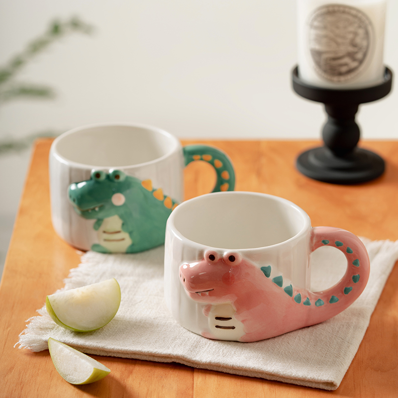 可爱手绘鳄鱼陶瓷水杯子情侣对杯