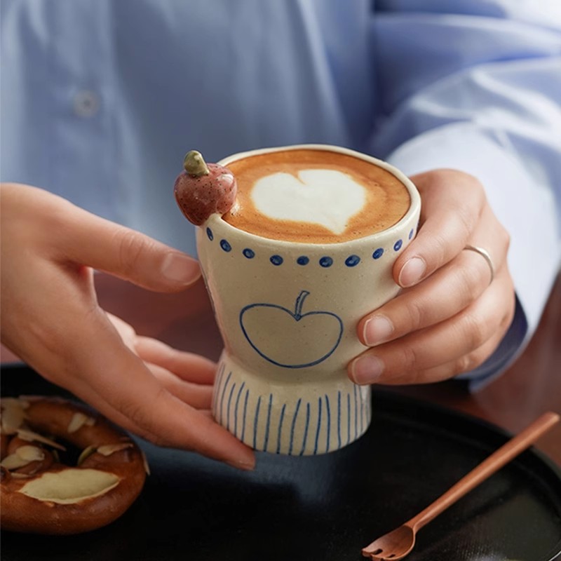 肆月手绘陶瓷复古小众粗陶马克杯