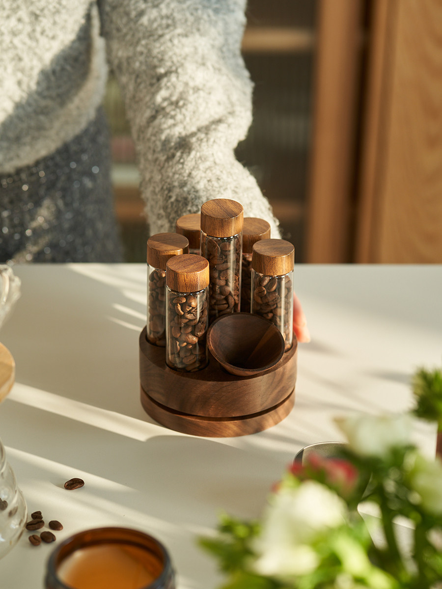 四悦咖啡豆包装试管储存咖啡密封储罐核桃玻璃展示架香味瓶