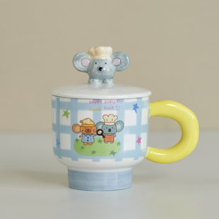 肆月马克杯陶瓷杯宿舍水杯家用喝水杯子带盖高颜值冲泡杯2025新款