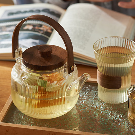 肆月英式轻奢耐热玻璃花茶壶套装水果茶壶养生茶具网红精致水壶杯