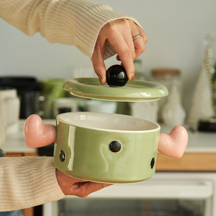 肆月泡面碗宿舍学生带盖陶瓷可爱吃面碗双耳大碗拉面碗家用嗦粉碗