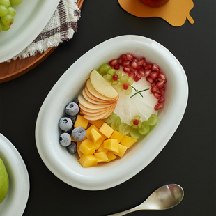 肆月白色盘子家用陶瓷水果沙拉盘早餐甜品盘西餐餐盘极简反口深盘
