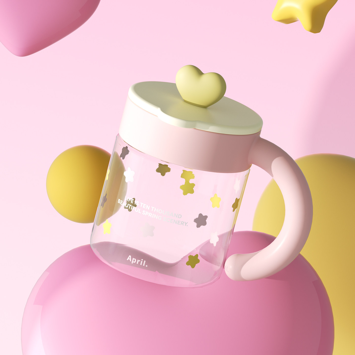 肆月高硼硅玻璃杯马克杯女耐高温防摔水杯带把手带盖高颜值大容量 - 肆月旗舰店出品