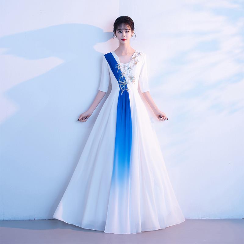 工厂价大合唱团演出服飘逸长裙女古筝琵琶演奏服装国风艺考朗诵指