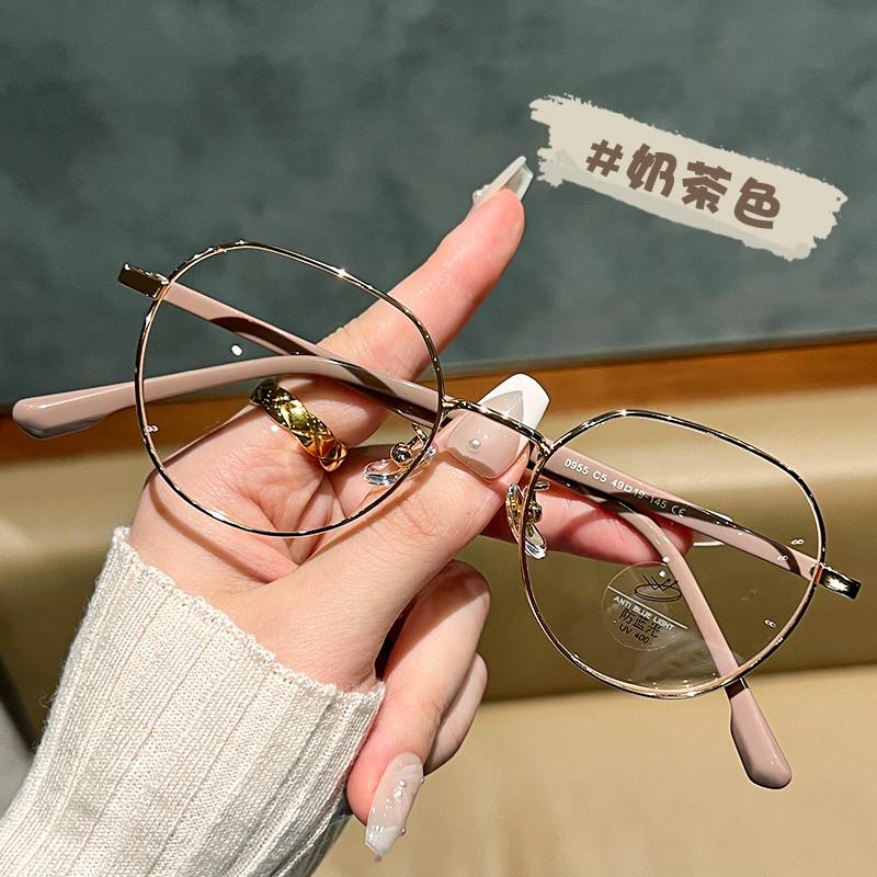 韩国度数奶茶镜片金丝圆框近视眼镜女可配显白感素级色颜小脸眼