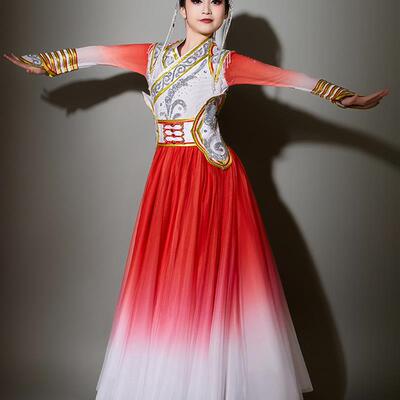 儿童蒙古舞蹈演出服女少数民族舞大摆裙新款少儿舞台蒙族服族服装