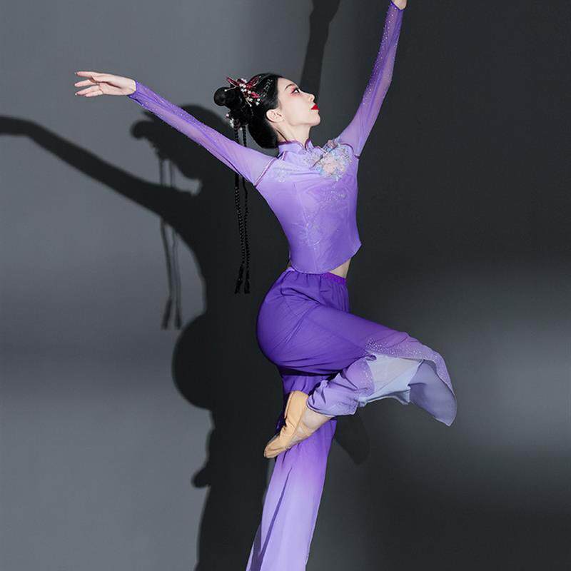 秧歌服演出服女2025新款扇子舞紫色古典舞剧目舞蹈服装手绢广场舞