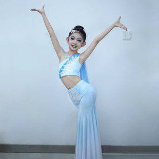 六一儿童傣族舞蹈演出服女童鱼尾裙孔雀舞表演服装群舞比赛民