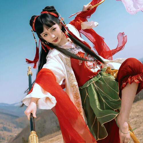 哪咤cosplay服装演出服成人女重工刺绣汉服儿童摄影服装哪吒服装