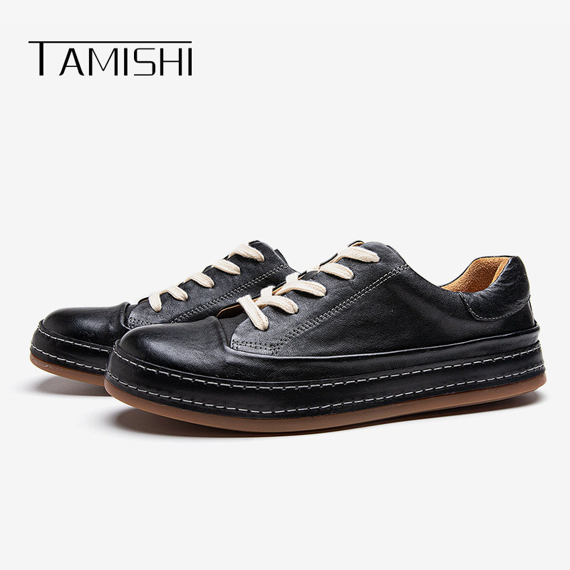 秋季新款防滑休闲板鞋软底马皮户外男鞋复古真皮百搭潮鞋滑板鞋