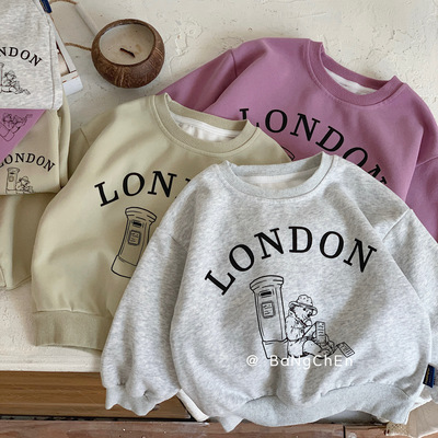 韩版男童女童纯棉套装2024春秋款儿童帕丁顿熊卫衣长裤休闲两件套