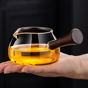 冠发侧把公道杯高档小号玻璃公杯家用分茶器茶漏过滤茶海功夫茶具