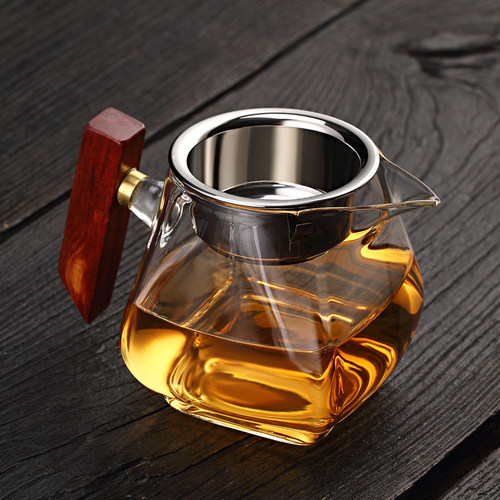 木把公道杯茶漏过滤套装加厚耐热玻璃四方公杯茶海分茶器功夫茶具