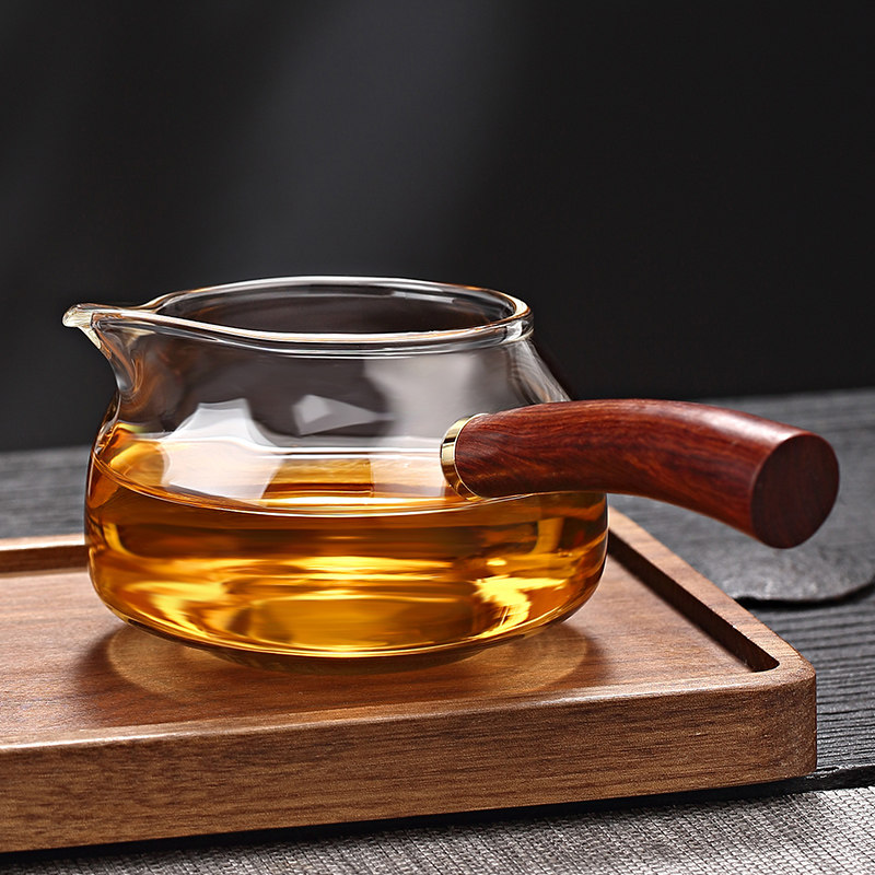 冠发侧把玻璃公道杯茶漏一体图片