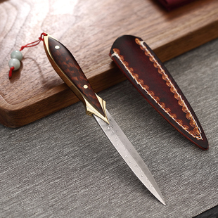 冠发大马士革茶刀花纹钢蛇纹木高档茶锥普洱茶刀茶具配件开茶工具
