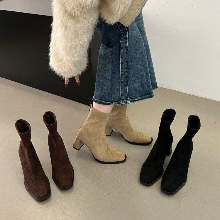 厚底马丁靴女新款加绒粗跟瘦瘦靴