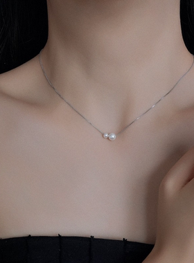 925纯银项链女2024年两颗大小颈链轻奢小众设计高级感锁骨链