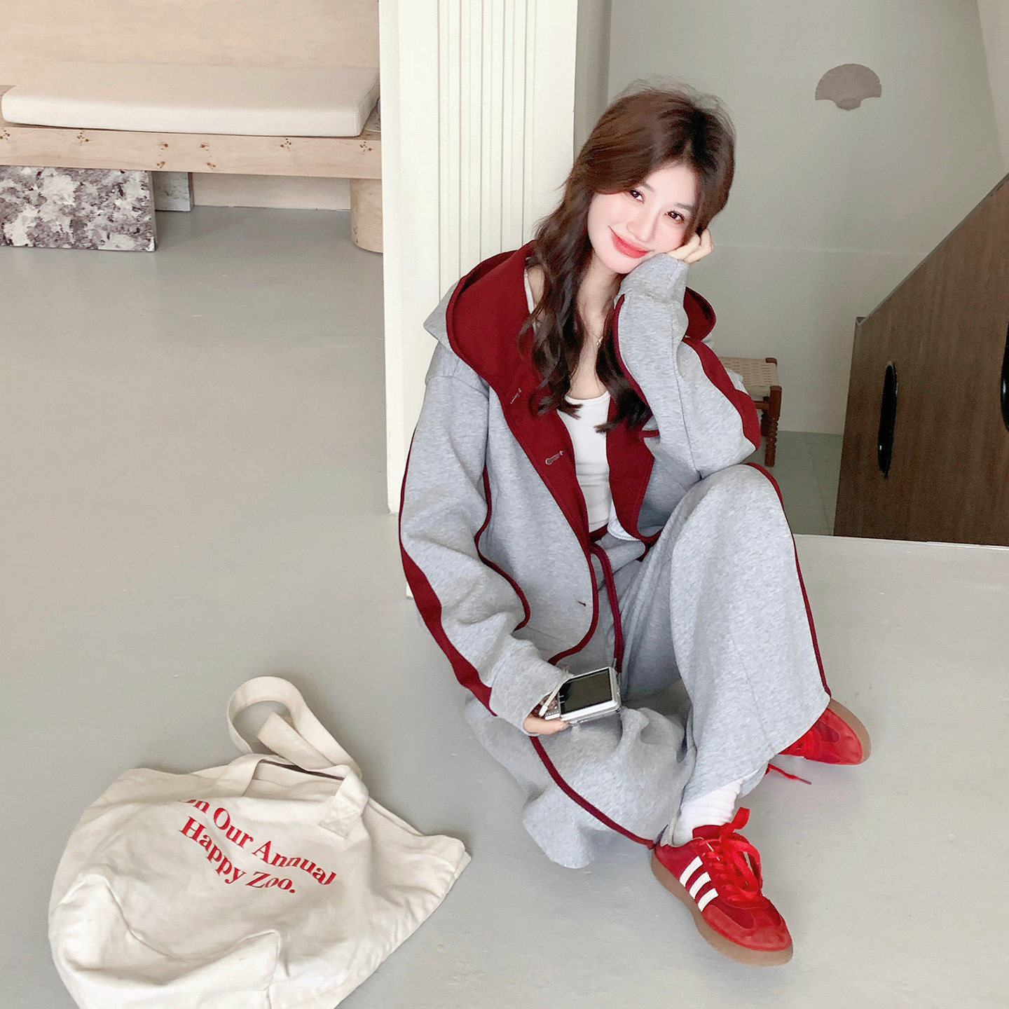 新款，撞色休闲ins风卫衣阔腿裤套装091A-2603p170k278,女装套装/套裙,浙宝091A