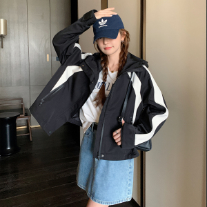 撞色连帽设计感冲锋衣外套女2023秋新款韩版学院风小个子爆款上衣图片