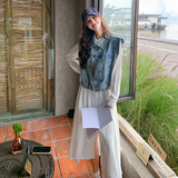 法式温柔风初恋连衣裙女春秋2025新款流行牛仔马甲套装裙子两件套，女装套装/套裙，浙宝091A