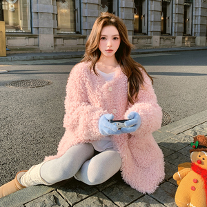 25新款皮毛一体环保羊羔毛粉色外套091A-8850-p185k268图片