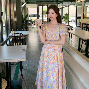 24新款，超美印花碎花方领复古连衣裙091A-2407-p110K168图片
