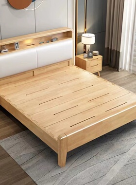 北欧实木床现代简约1.5米1米2工厂直销单人双人床主卧大床箱体床