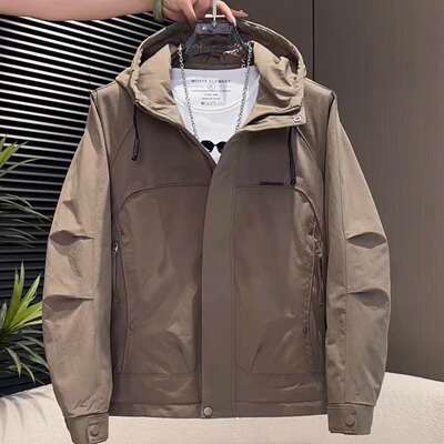 工装连帽二棉外套男款2025冬季新款加棉加厚防风棉服冲锋衣男潮牌
