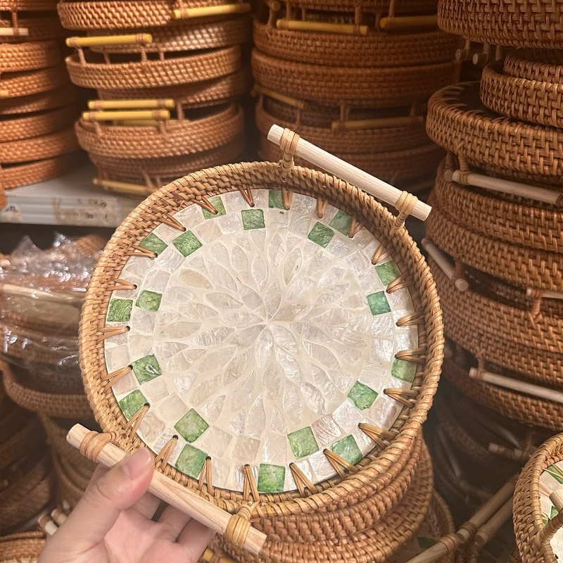 越南手工秋藤藤编贝壳篮水果零食化妆品圆形收纳篮轻奢风特价清货,收纳整理,其他收纳篮,淘宝优惠券,粉丝福利购,淘宝优惠卷