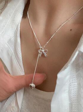 设计感蝴蝶结爱心抽拉式可调节项链女简约优雅轻奢百搭颈链锁骨链
