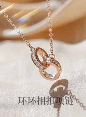 银贝韩版锁骨链简约轻奢S925纯银双环项链女小众设计感厂家直销