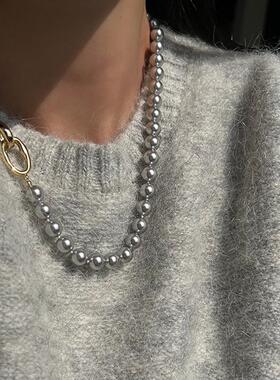 高级感灰色珍珠项链女小众复古个性简约百搭气质颈链锁骨链