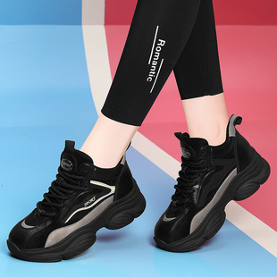 2025真皮休闲运动鞋女秋冬季大码百搭加绒黑色厚底老爹平底小